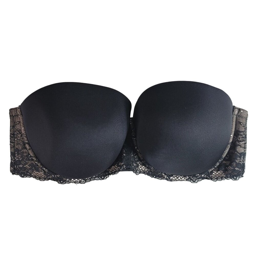 Torrid Multiway Bra Black 38DD Padded Lace Molded Strapless Underwire No Strap